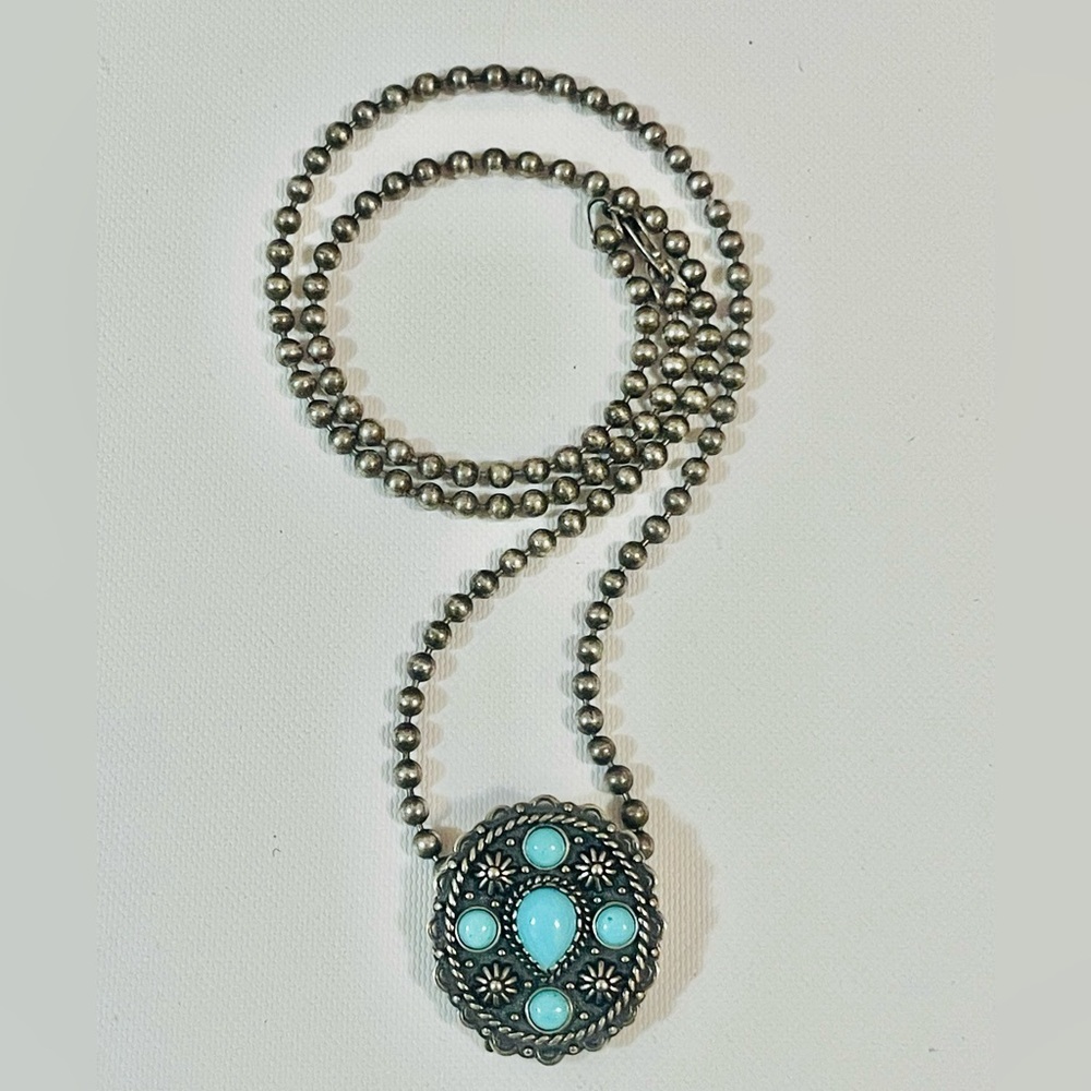VTG CAROL FELLEY STERLING TURQUOISE SOUTHWEST NECKLACE PENDANT SLIDE Clip Chain